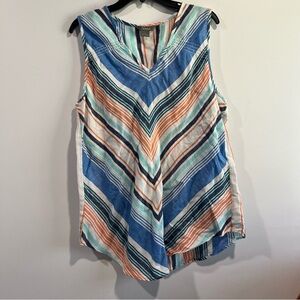 Natural Reflections Chevron Stripe Sleeveless V-Neck Tank in Blue, Coral & Mint